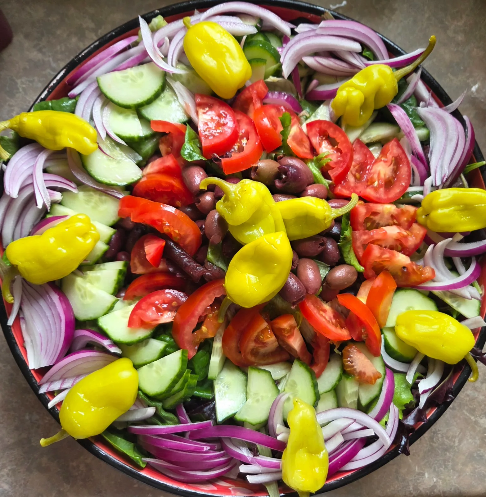 A generously prepared Greek salad for sharing
